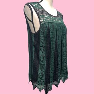 Retro 60s Green and Black Lace Sleeveless Top